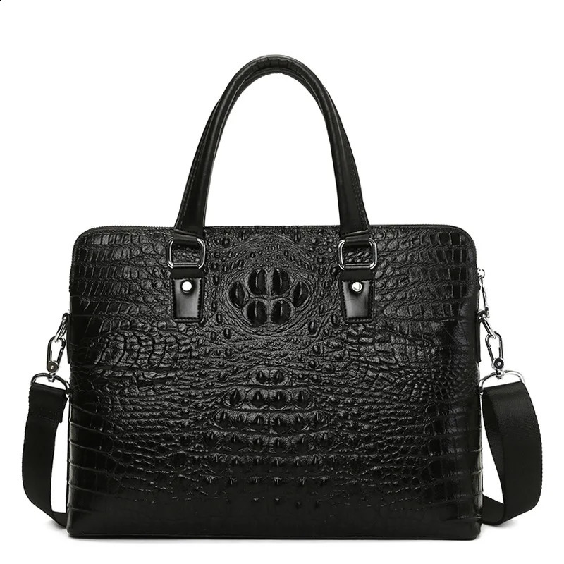 Cow Leather Laptop Bags Alligator Genuine Leather Mens Briefcase Pattern Travel Messenger Computer Bag 240816