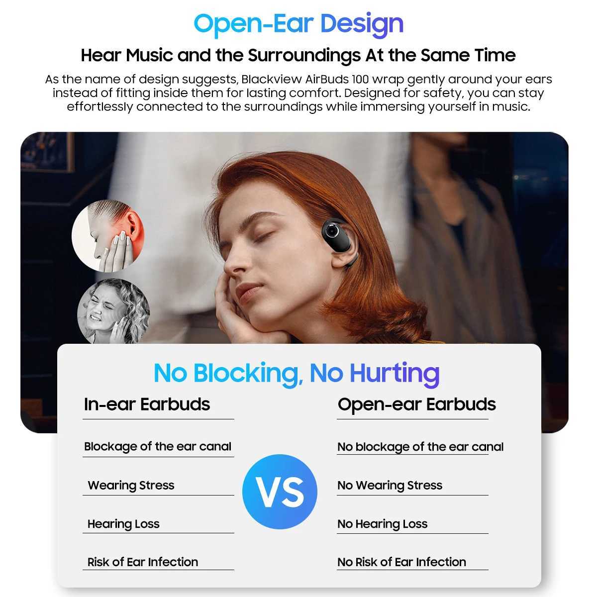 Headphones Blackview Airbuds 100 Headset Open-Ear Wireless Headphones Sports Air Conduction Bass ENC Earphones TWS With Mic 500mAh IP68 M240819