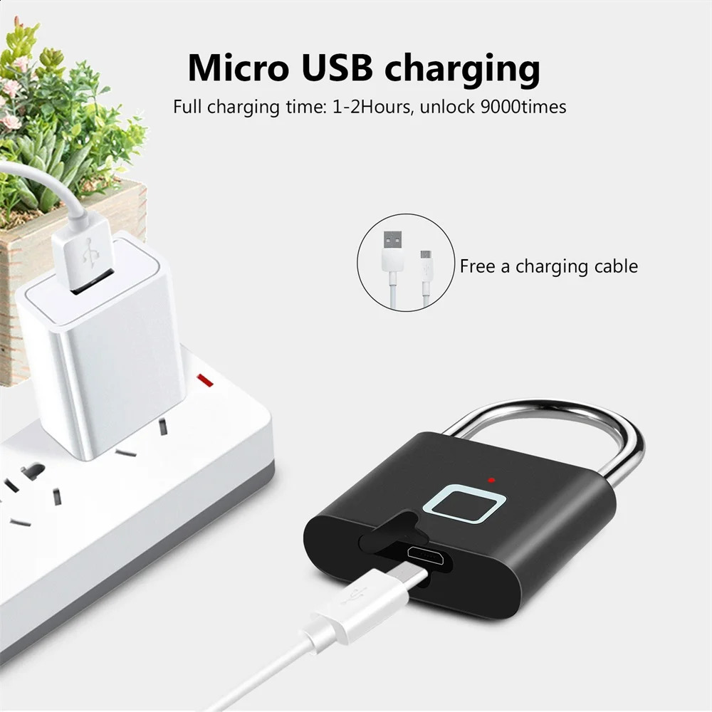 KERUI Keyless USB Charging Fingerprint Lock Smart Padlock Waterproof Door Lock 0.2sec Unlock Portable Anti-theft Padlock Zinc 240816