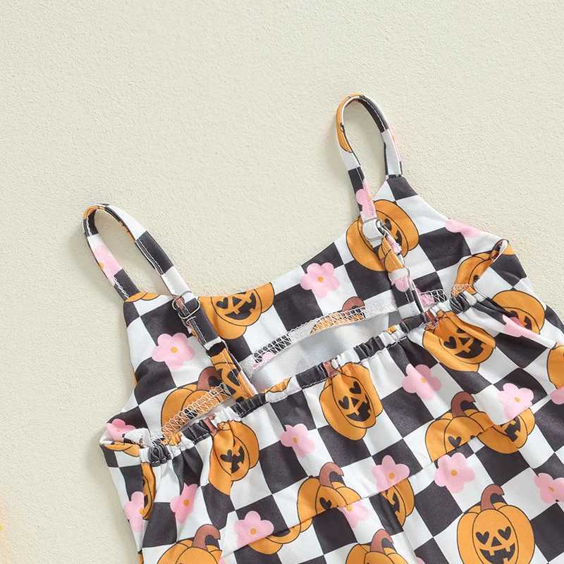 Preschool girl Halloween costume pumpkin bow print bell bottom jumpsuit sleeveless jumpsuit autumn costume 1-5T W240806
