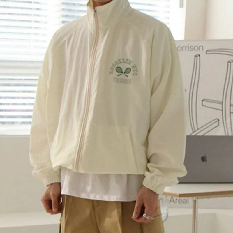 IEFB Korean Male Jackets Casual Printing Zipper Tops Stand Collar Long Sleeve Sunscreen Male Coats Summer 9C6490 240816