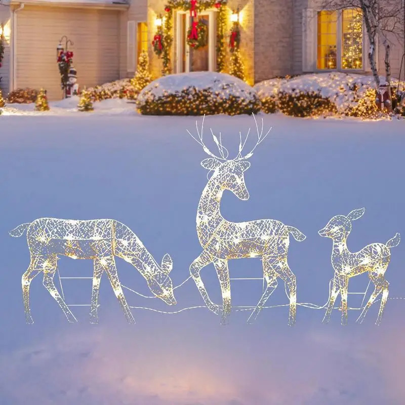 Reindeer Glitter White Handmake Iron Art Elk Deer Christmas Garden Decor Water Resistant Light Up Decoration 240819 Ation ation