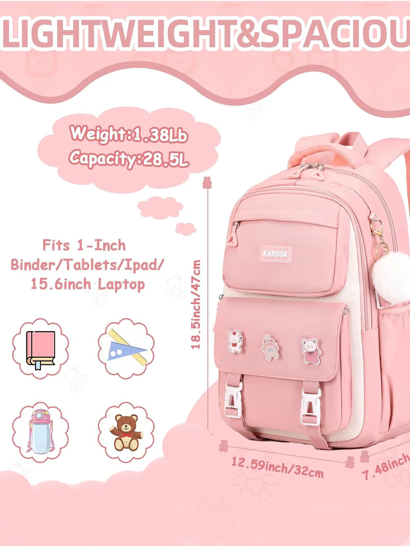 Girl Pink School Bag College Backpack Back Pack For Teenager Girls Children Female Schoolbag Primary High Bagpack Teens Child 240819