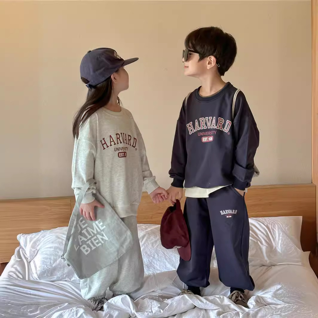 Children's 2024 Autumn New Product Boys' Letter Printed Sports Baby Hoodie and Pants Two Piece Set Trendy F53.9-08.19