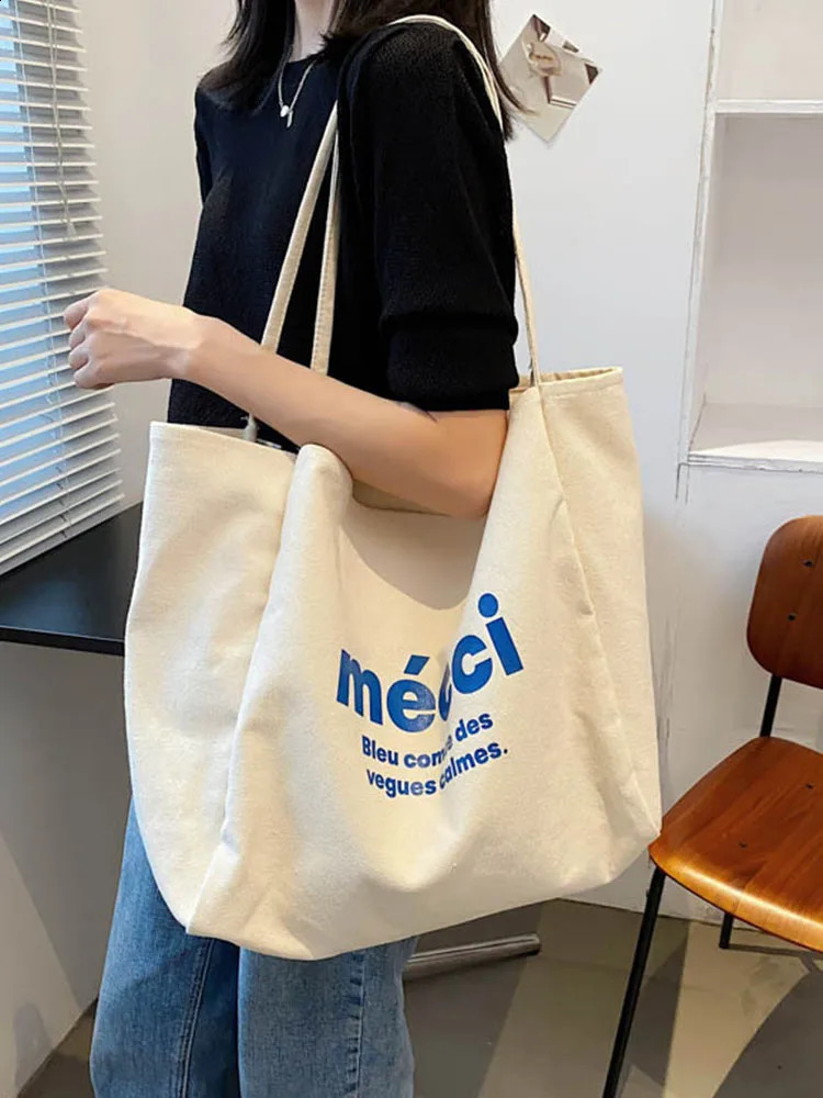 Korean Version Women Fashion Ins Simple Big Capacity Shoulder Bag Literary All-Match Letter Print Students Handbag 240816