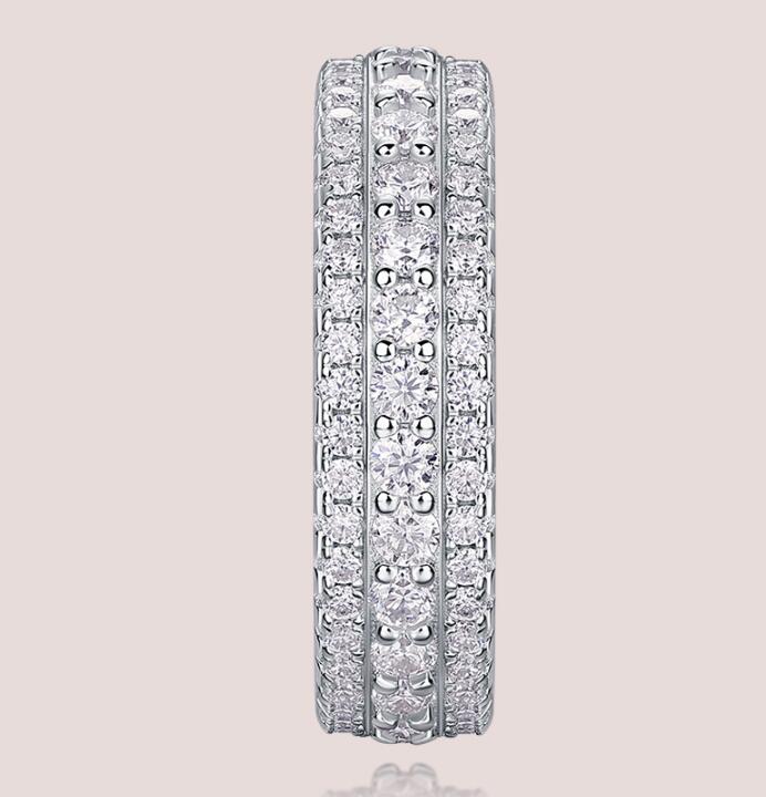 Designer Sparkling Luxury Ladies Jewelry 925 Sterling Silver Full Round Cut White Topaz CZ Diamond Gemstones Party Eternity Women Bride Wedding Ring G