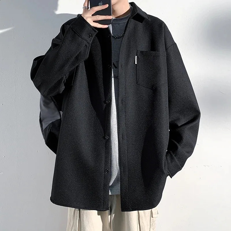 Autumn Shirts Fashion Handsome Trend Shirt Man Long Sleeve Simple Lapel Male Blouse Loose All Match Casual Tops Jacket Men 240816