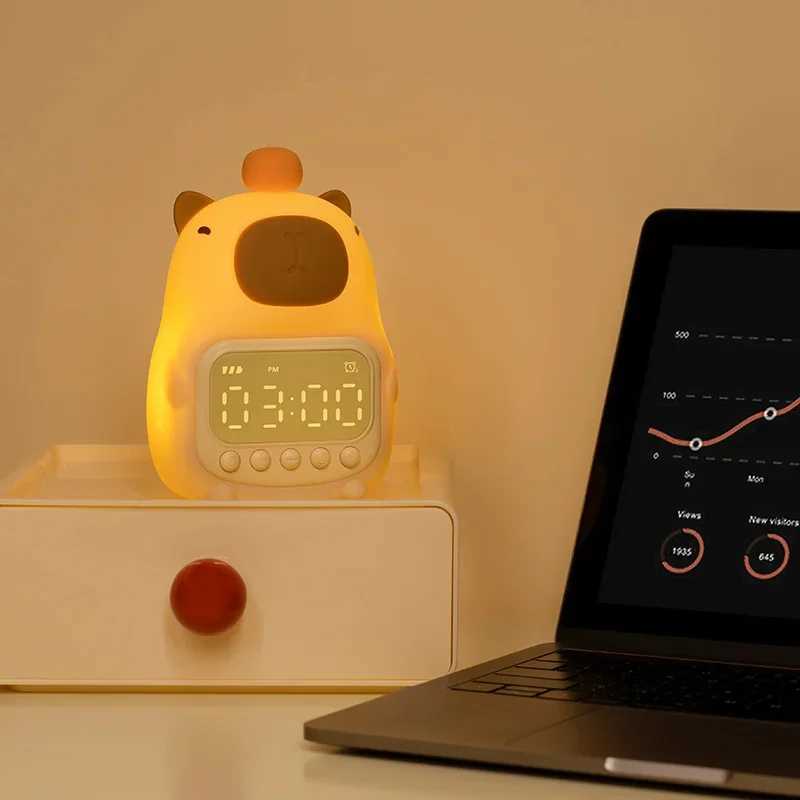 Cute charging cartoon Capybara silicone night light digital alarm clock LED night light desk clock room decoration birthday gift B2408119