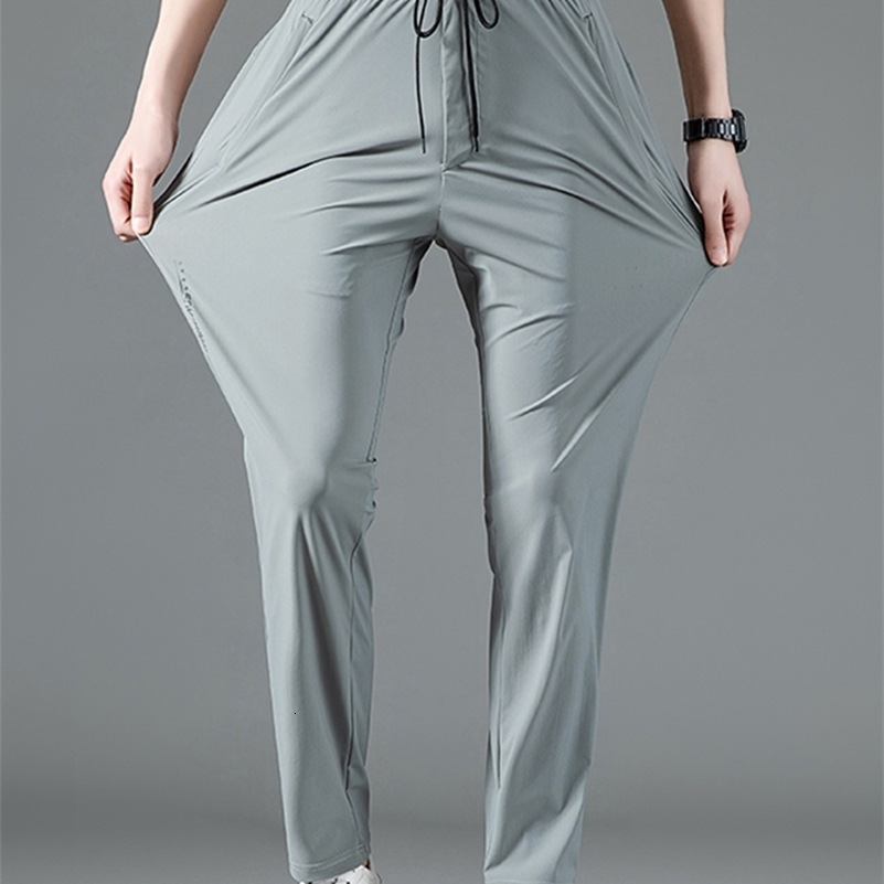 Summer Zip Pockets Mens Sweatpants Breathable Quick Dry Stretch Nylon Casual Track Pants Big Size Straight Sport Trousers 8XL 240816CJ