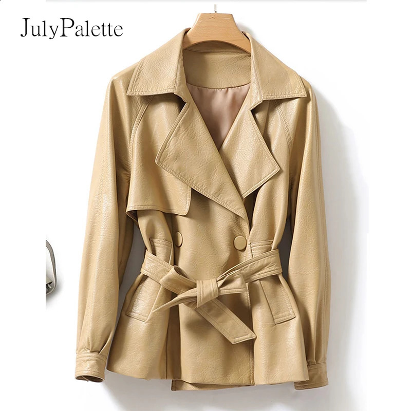 Julypalette genuine leather jacket womens short lace up leather jacket spring office womens real sheepskin coat 240819
