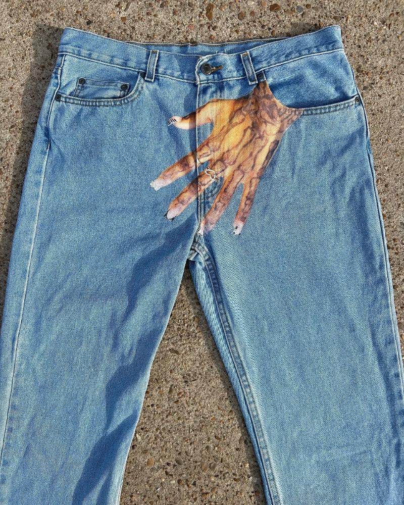 Mens Jeans Hip Hop Hand Print Baggy For Men Vintage Streetwear Slouchy 2000s High Street Y2K Wide Leg Pants Denim Clothing
