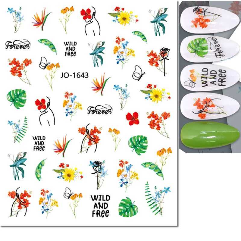 3d Nail Art Stickers Tropical Green Palms Leaves Flowers Flamingo Adhesive Sliders Nail Decals For Manicures Tips DecorationsXJ250120