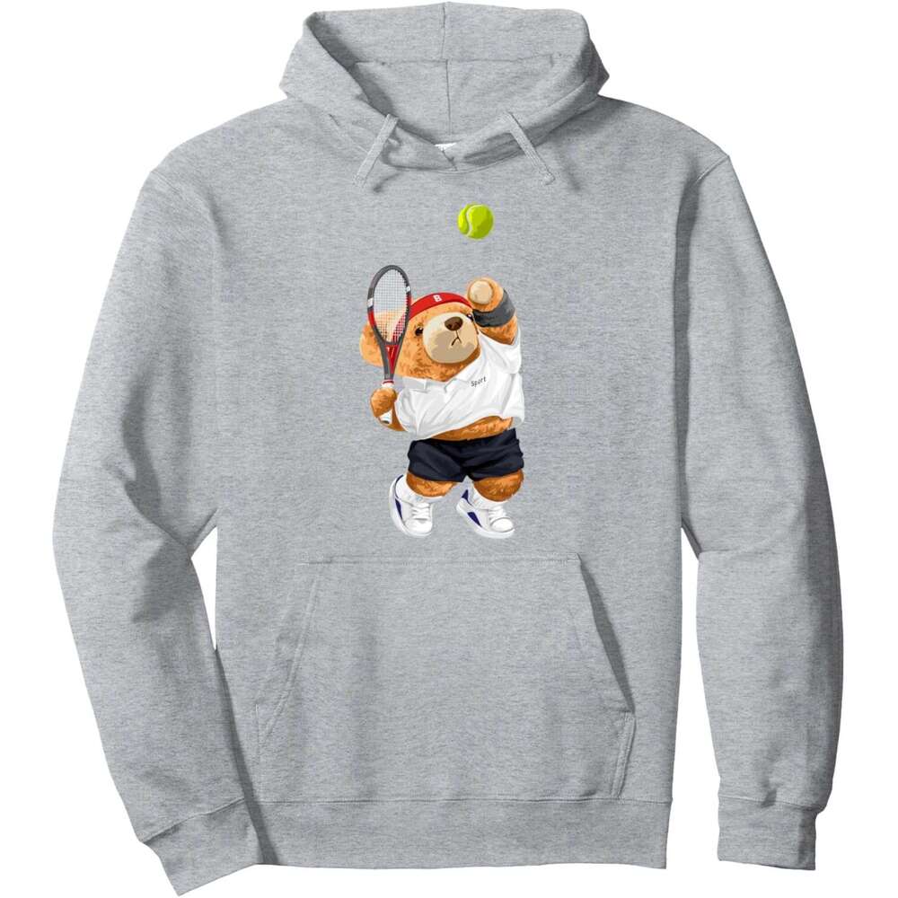 2025S Fashion Designer Hoodie For Mens Womens Cool Teddy Bear Playing Tennis Illustration Graphic Designs Pullover Hoodies Sweatshirt Pullover Jacket 