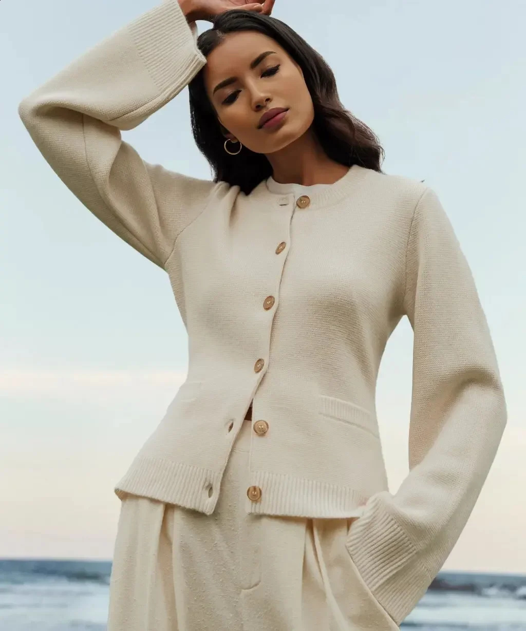 Ultra-Soft Button Open-front Cardigan Long Sleeve Regular Stretchy Fabric Classic Shape Casual Chic Cozy Year-round Essential 240816