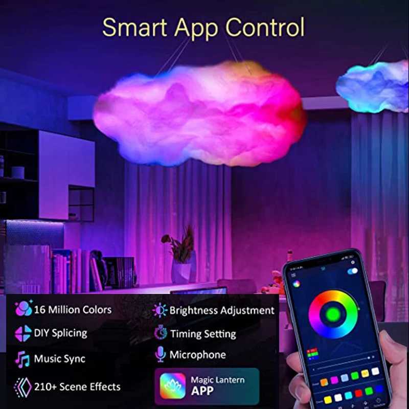 3D Cloud Light LED Light Multi color Bedroom Cloud Light Thunder Clouds Room DIY Music Sync Intelligent Application Control USB W240816