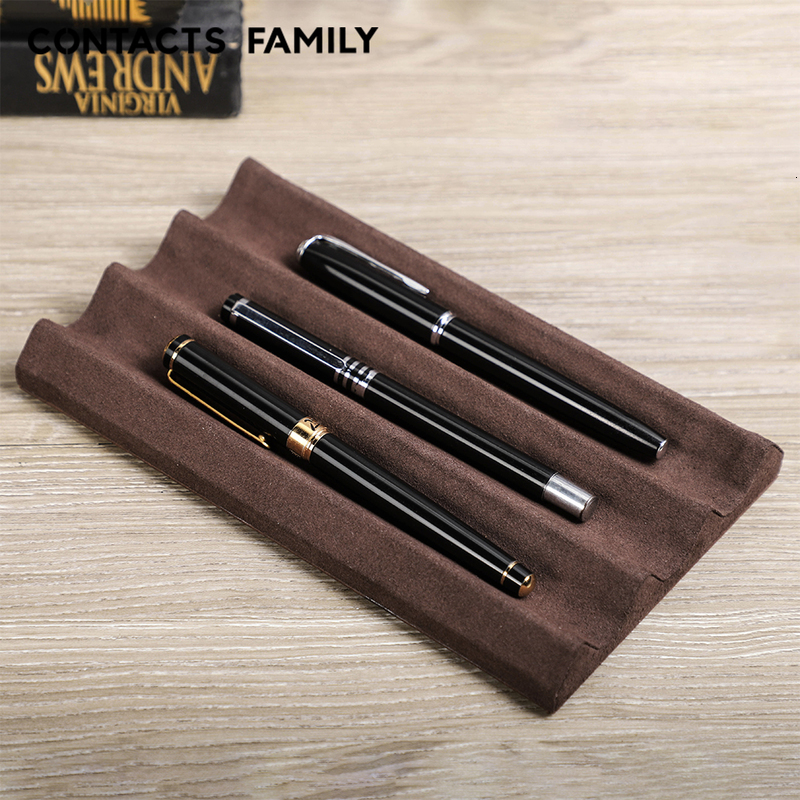 Contacts Family y Leather Pen Tray 123 Slots Pens Holder Display Stand Microfiber Desktop Organizer Home Office Use 240817