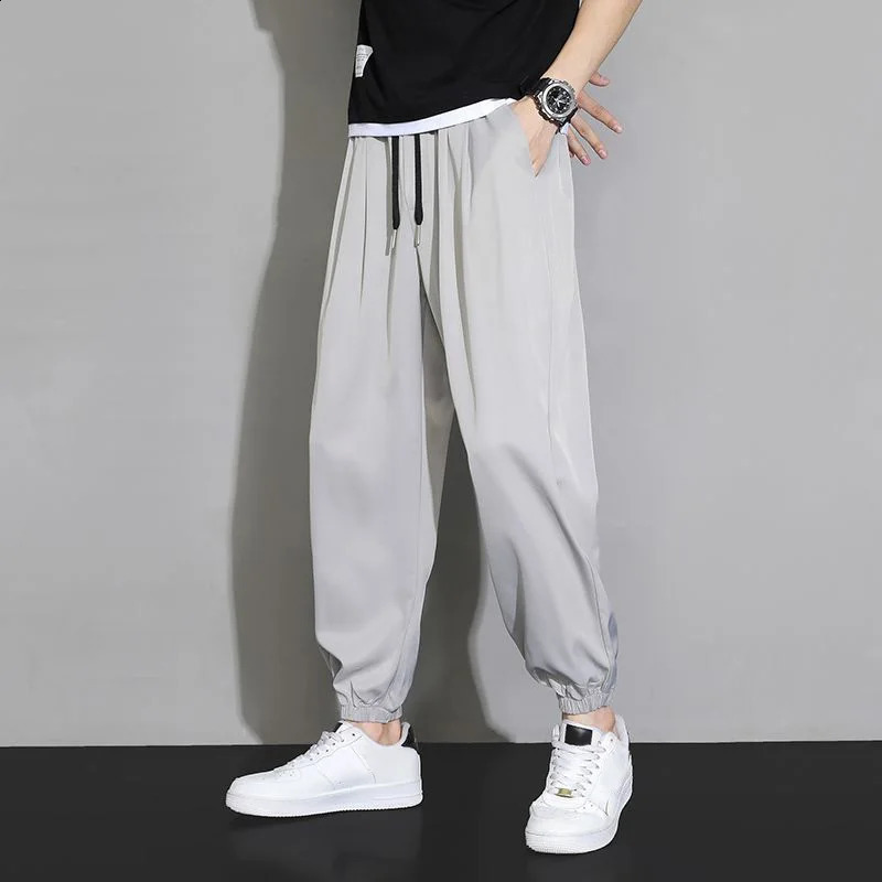 Summer Breathable Ice Silk Thin Quick Dry Running Pants Men Joggers Sportswear Baggy Trousers Male Casual Sweatpant Streetwear 240819