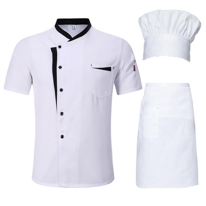 Sweat-wicking Chef Shirt el Kitchen Chef Uniform Set Hat Apron Shirt Unisex Stand Collar Short Sleeve Single-breasted 240816