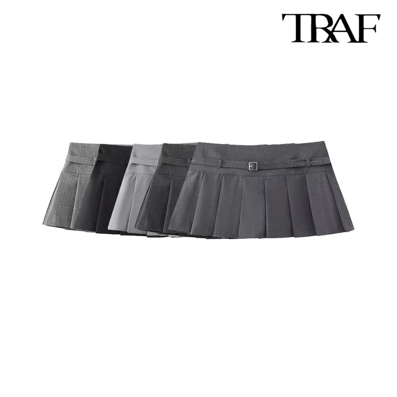 TRAF pleated womens sprint with belt side zipper mid waist fashionable w240816