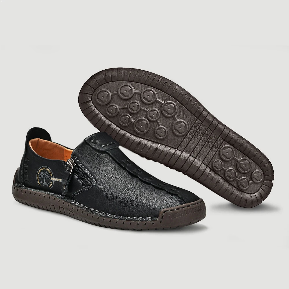 Handmade Leather Men Shoes Casual Slip On Loafers Breathable Leather Shoes Men Flats Moccasins Tooling Shoes Plus Size 240809