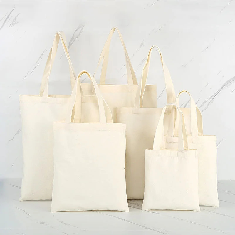 ISKYBOB Large Capacity Canvas Bag Shoulder Handbag Beige Folding Eco Tote Bags Reusable DIY Grocery Storage Shopping y240925