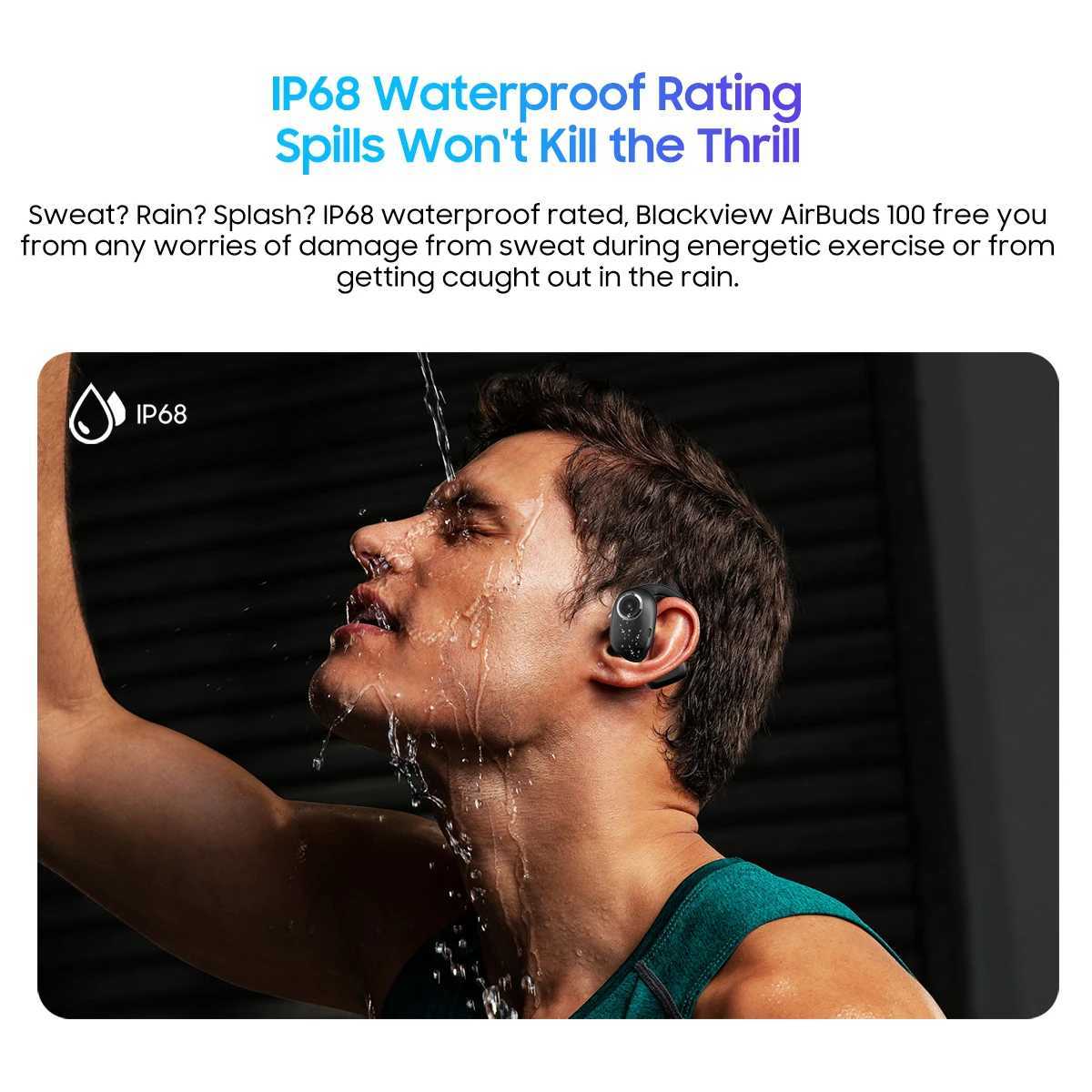 Headphones Blackview Airbuds 100 Headset Open-Ear Wireless Headphones Sports Air Conduction Bass ENC Earphones TWS With Mic 500mAh IP68 M240819