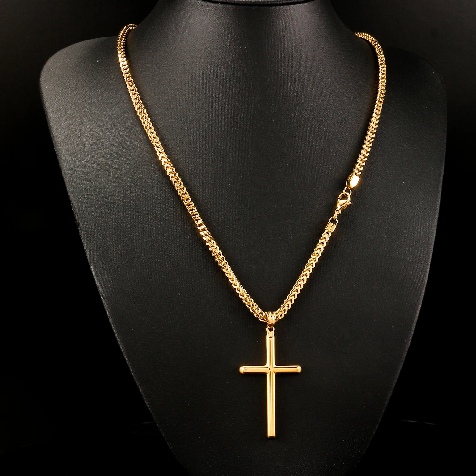 Punk Cross Pendant Link Chain for Men Women 316L Stainless Steel Hip Hop Necklace Gold Silver Fashion Jewelry Gift Waterproof 240813