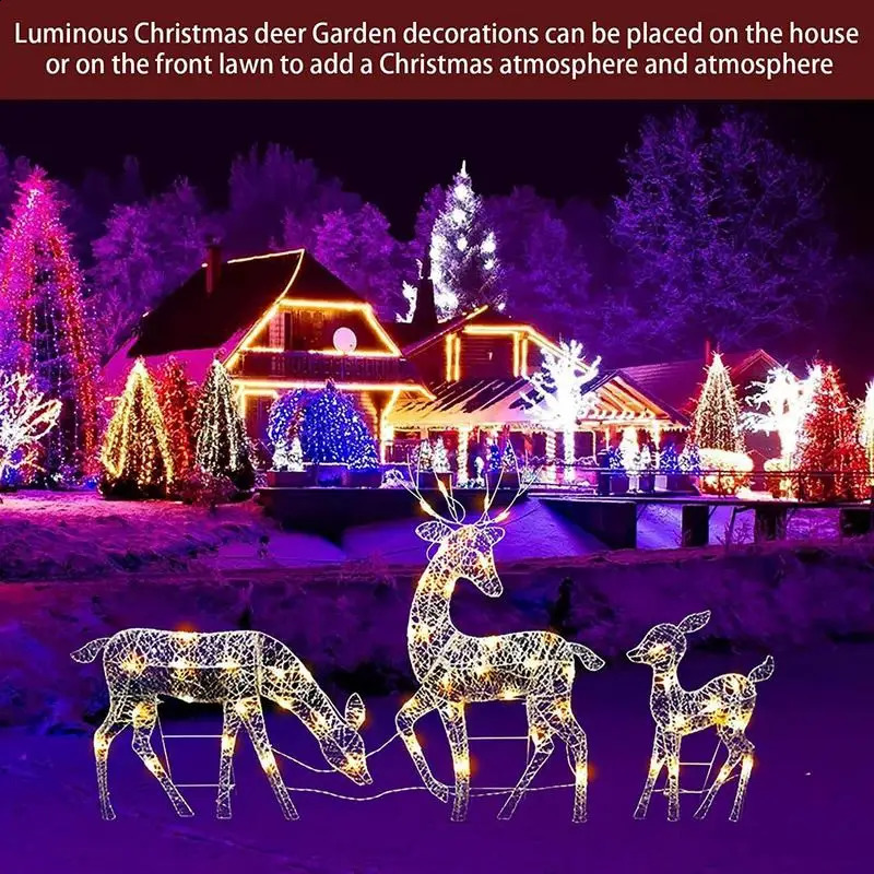 Reindeer Glitter White Handmake Iron Art Elk Deer Christmas Garden Decor Water Resistant Light Up Decoration 240819 Ation ation