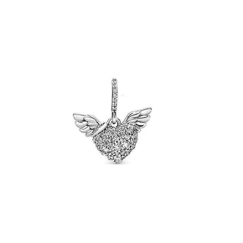 925 Sterling Silver Sparking Halo Heart Angel Wing Dangle Charms S925 Snake Bracelet DIY Beads For Jewelry Making Free Shipping
