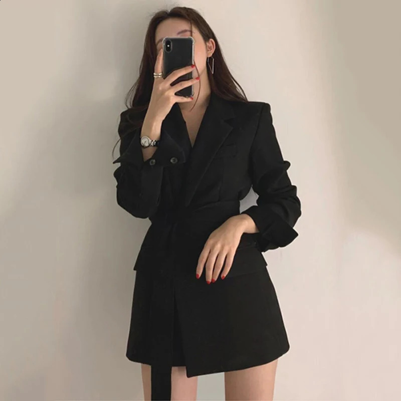 Traf Blazer Womens Fashion Jacket Medium Long Sleeve Coat Solid Color Lace Office Autumn Winter 240819