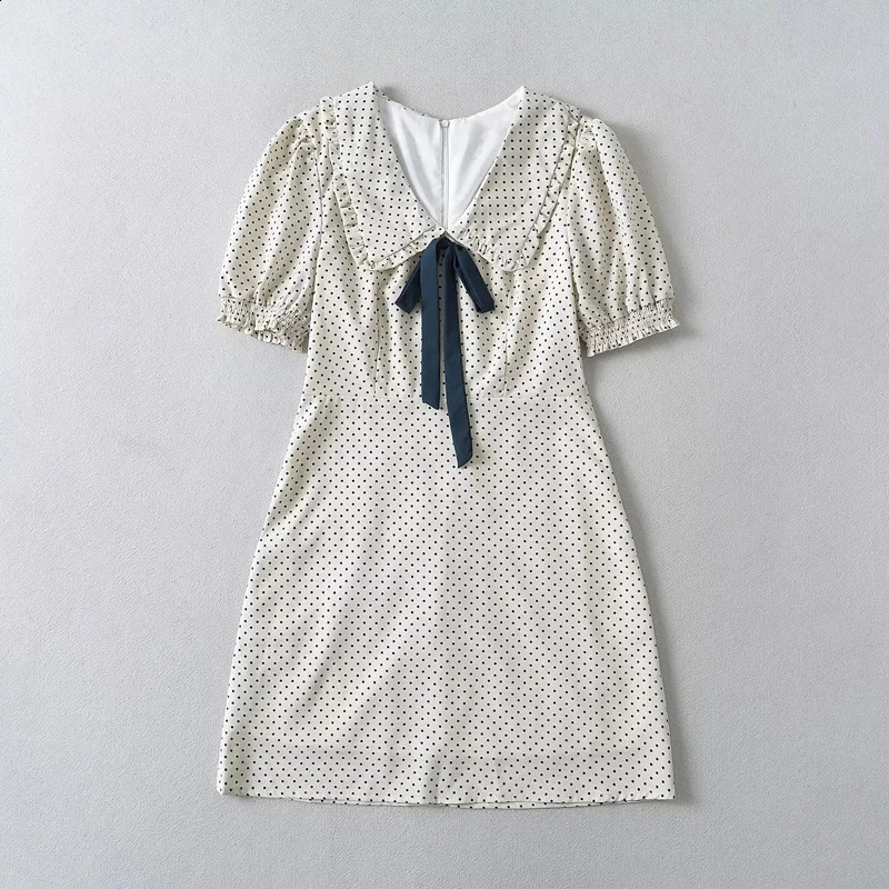 Women Oversized Collar Puff Sleeve Mini Dress With Bow Detail 240819