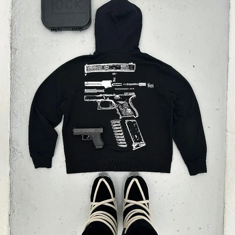 American Y2K retro mens winter hoodie Gothic Harajuku letter printed oversized street zipper casual loose sweatshirt w240816