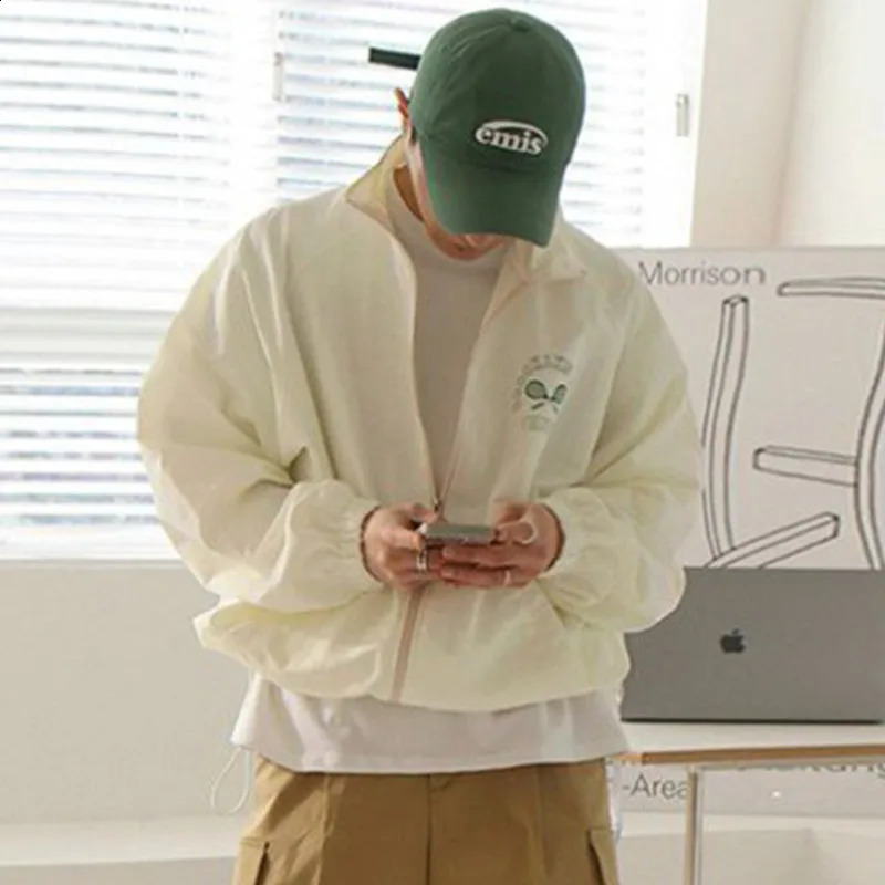 IEFB Korean Male Jackets Casual Printing Zipper Tops Stand Collar Long Sleeve Sunscreen Male Coats Summer 9C6490 240816