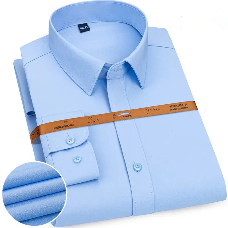Mens Long-sleeved Shirt Spring Autumn Classic Slim-fit Business Work Solid Clothes Free Ironing Casual Social Blue White Pink 240818
