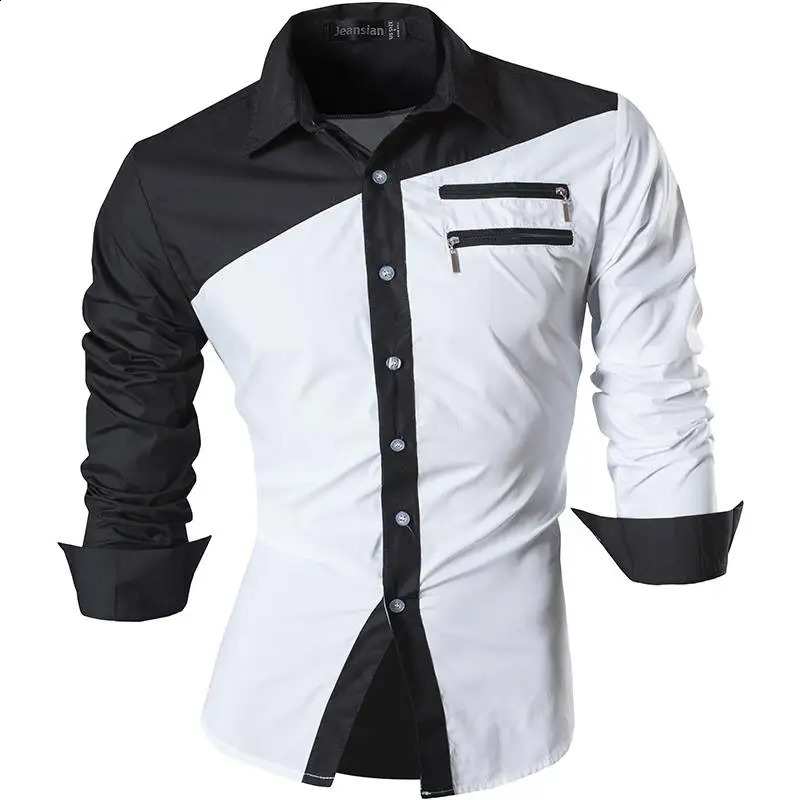 Jeansian Mens Casual Dress Shirts Fashion Desinger Stylish Long Sleeve K371 Black2 240818