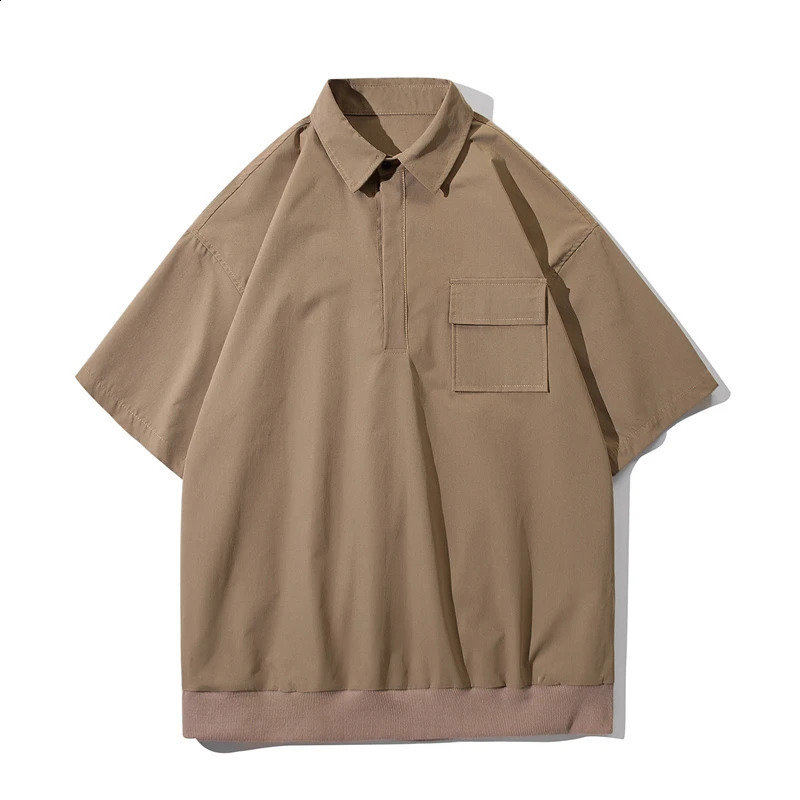 Summer Mens Oversized Polo Shirt Cotton Turn Down Collar Harajuku Vintage Short Sleeve Casual Tops Tees i240819