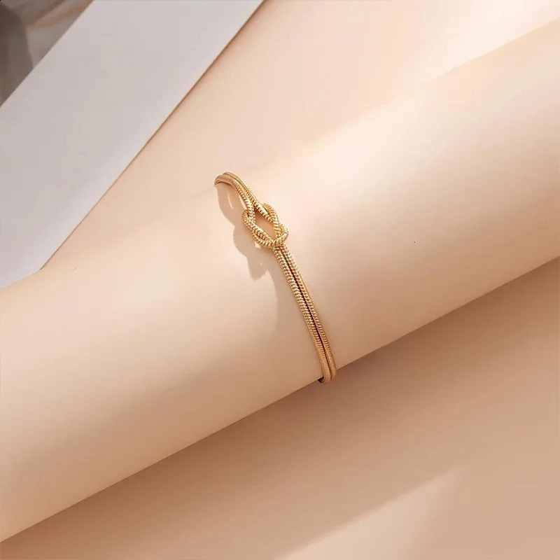 Love Knot Bracelets For Women 14K Gold Plated Dainty Snake Chain Infinity Bracelet Adjustable Stainless Steel Jewelry Gifts 24