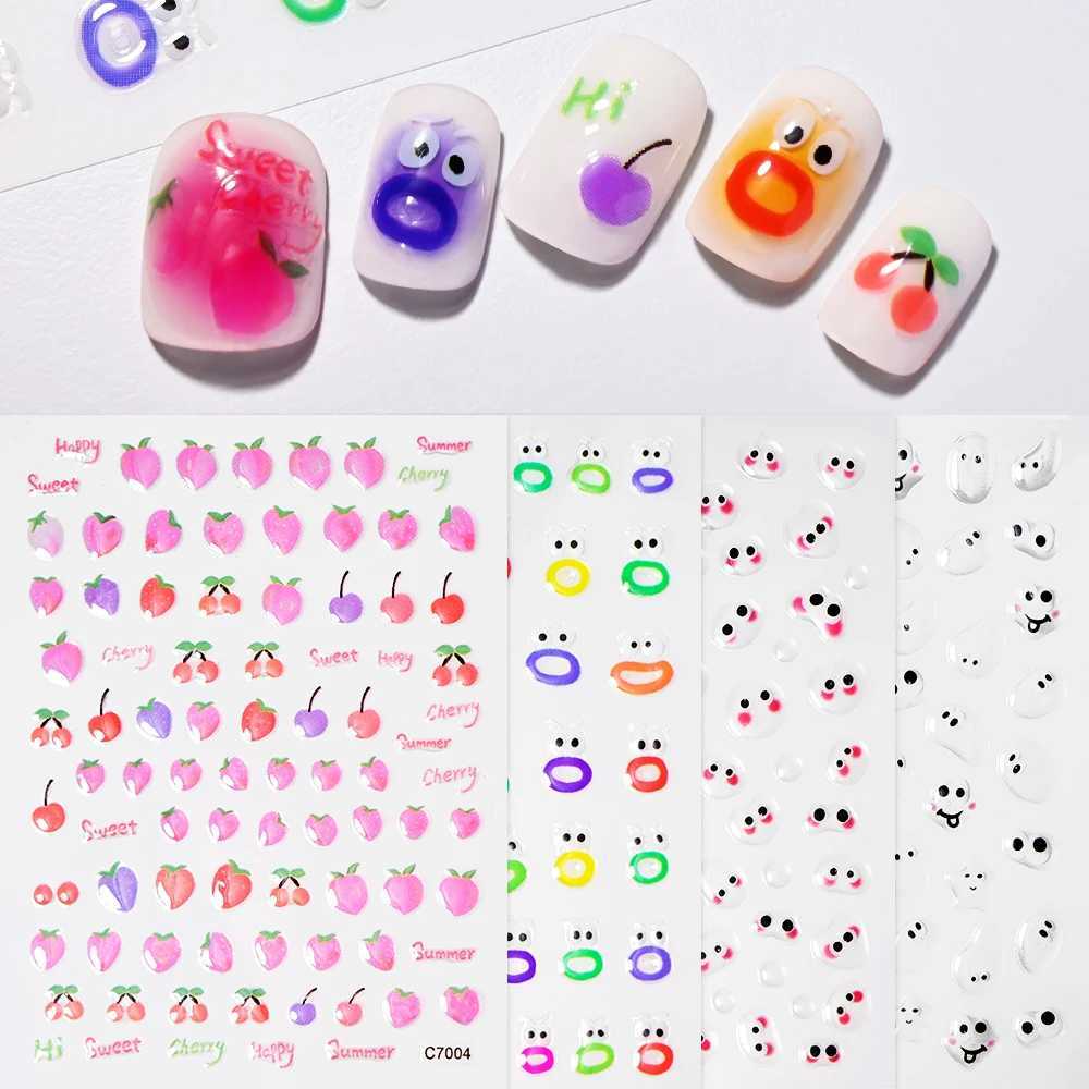 1PCS Summer Eyes 3D Jelly Nail Stickers Sausage Mouth Big Lips Smile Expression Design Self Adhesive Nail Art StickersXJ250120