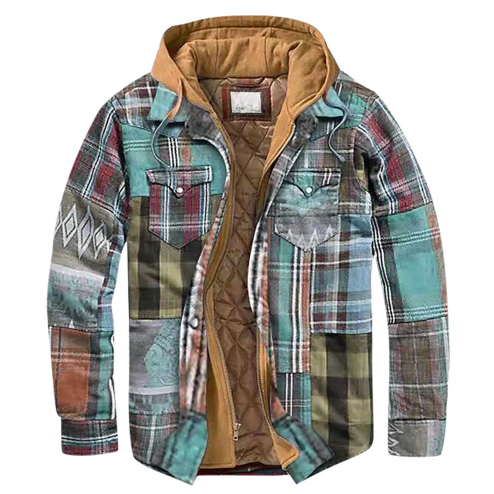 Designer jacket Mens coat Quilted Lined Button Down Plaid Shirt Keep Warm Thin Jacket With Hood autumn winter casual outerwear ropa hombre M240819