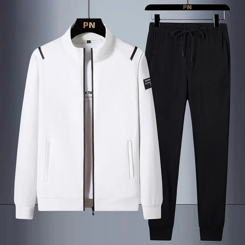 Mens Tracksuit Spring Casual Jogging Sets Men Zipper Cardigan Jacket 2PcsSweatpant Fitness Gyms Male Sportswear 240819