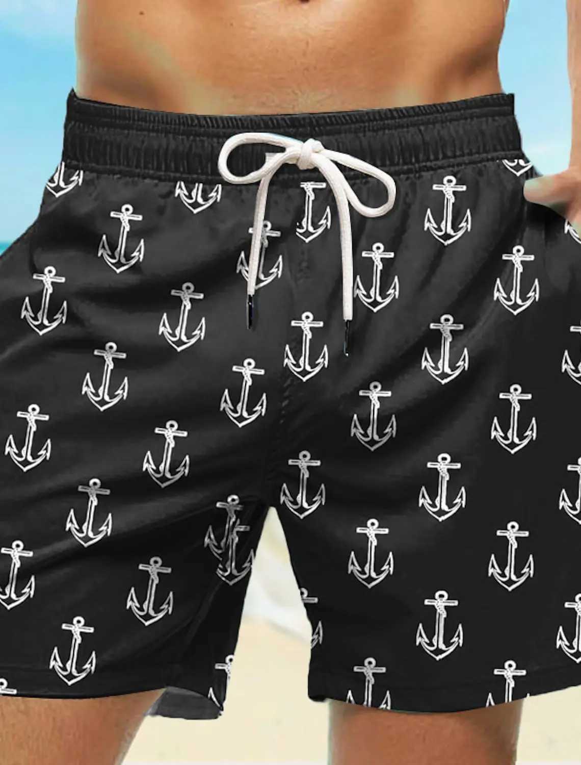 2024 New Mens Board Shorts Swim Trunks Waist Anchor Quick Dry Short Holiday Beach Hawaiian Casual Micro-elastic XJ250618