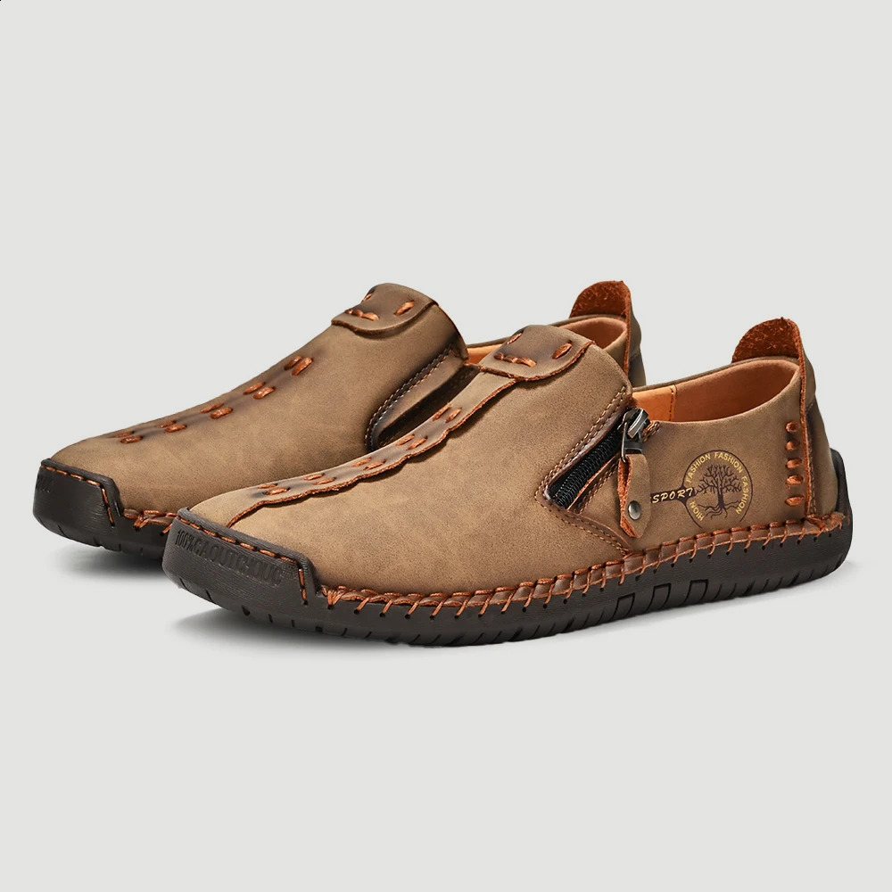 Handmade Leather Men Shoes Casual Slip On Loafers Breathable Leather Shoes Men Flats Moccasins Tooling Shoes Plus Size 240809