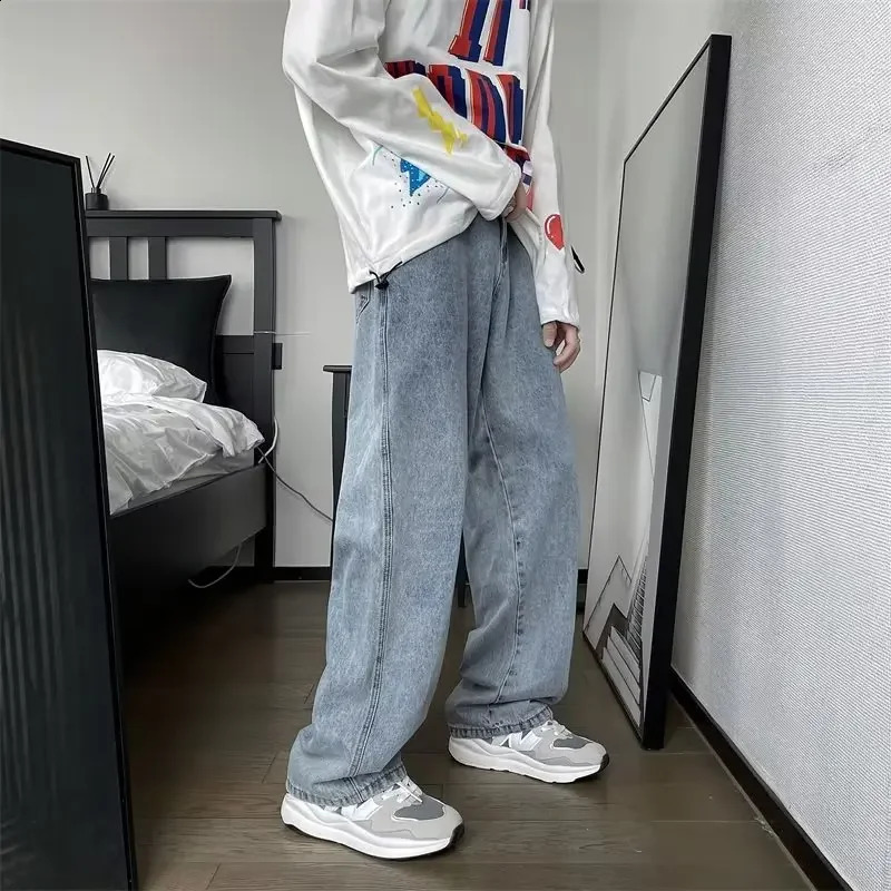 Trendy Jeans Mens Loose-fit Straight-leg Autumn Style Wide-leg Dragging Floor Old Man Pants 240814