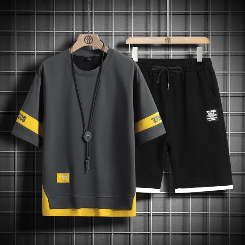 2024 Summer Fashion Trend Short-Sleeved T-shirt Cotton Suit Mens Casual Relaxed Comfortable Breathable Sports Two-Piece Set 240816