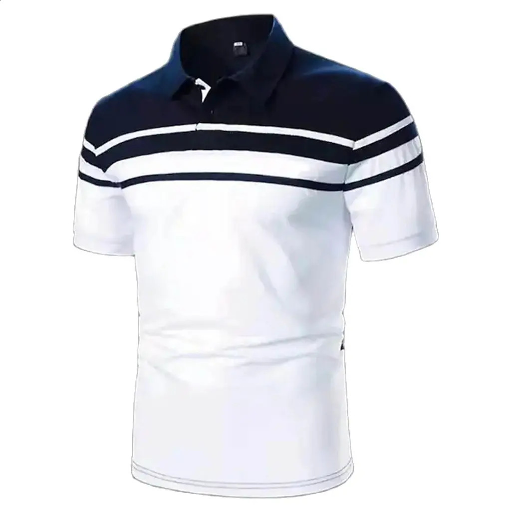 Business Casual Mens Polo T Shirt Simple Stripes Print Summer Short-Sleeve Polo Shirt Fashion Street Wear Oversized Clothes 240816