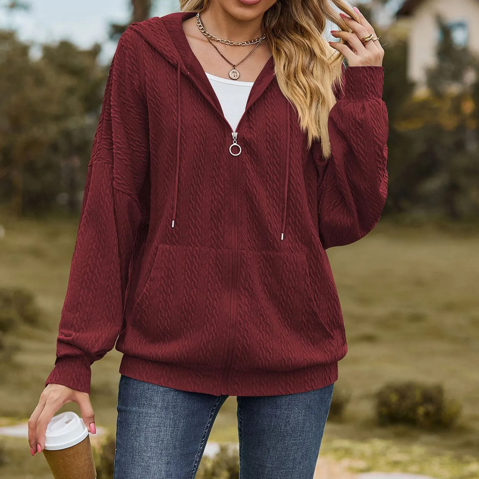 Jacket For Women Hoodie Long Sleeve Plain Regular Micr Elasticity Loose Zipper Hoodie Coat Womens Hooded Sweatshirt Zip Up 240819