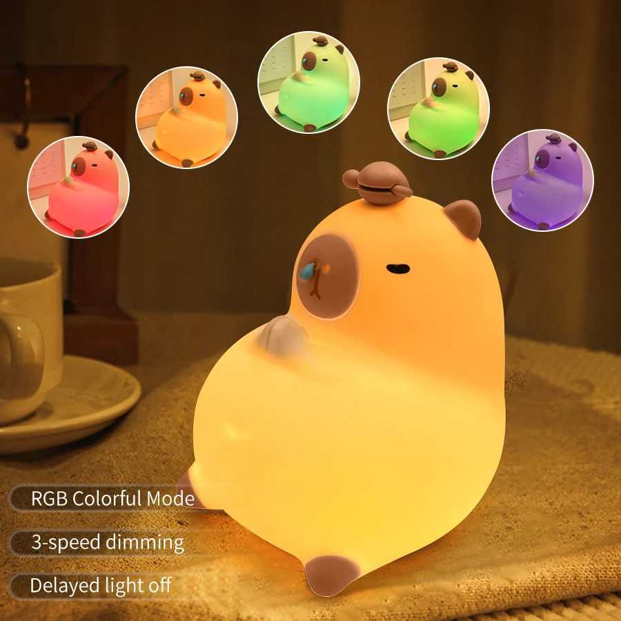 Cute charging cartoon Capybara silicone night light digital alarm clock LED night light desk clock room decoration birthday gift B2408119