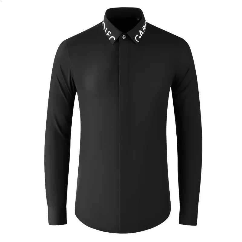 MINGLU Collar Printed Mens Shirts Long Sleeve Cotton Business Casual Party Covered Button Slim Fit Man Dress Shirts 240818