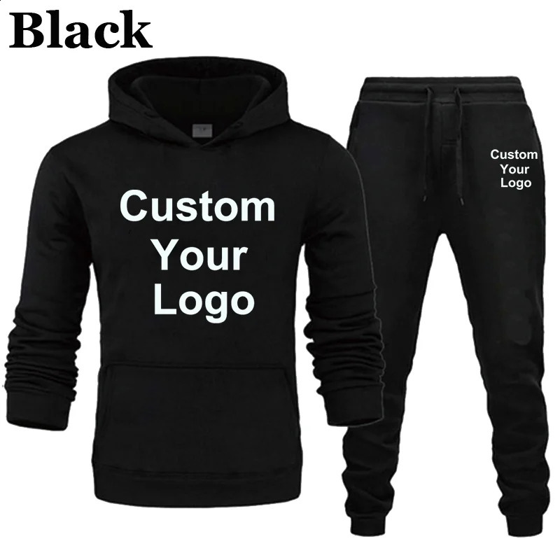 Custom Your Hoodies Pants 2Pcs/Sets Sweatshirt Sweatpants Male Gyms Fitness Tops Trousers Joggers Sportswear Tracksuits 240819