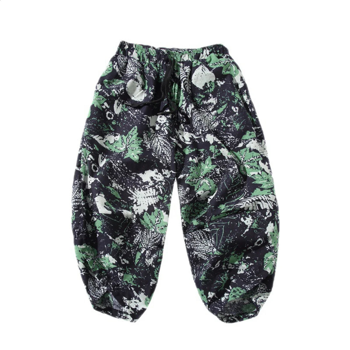 Harajuku Summer Loose Calf Length Casual Pants Men Wide Leg Cotton Linen Printing Pants Oversize Mens Trousers 240819